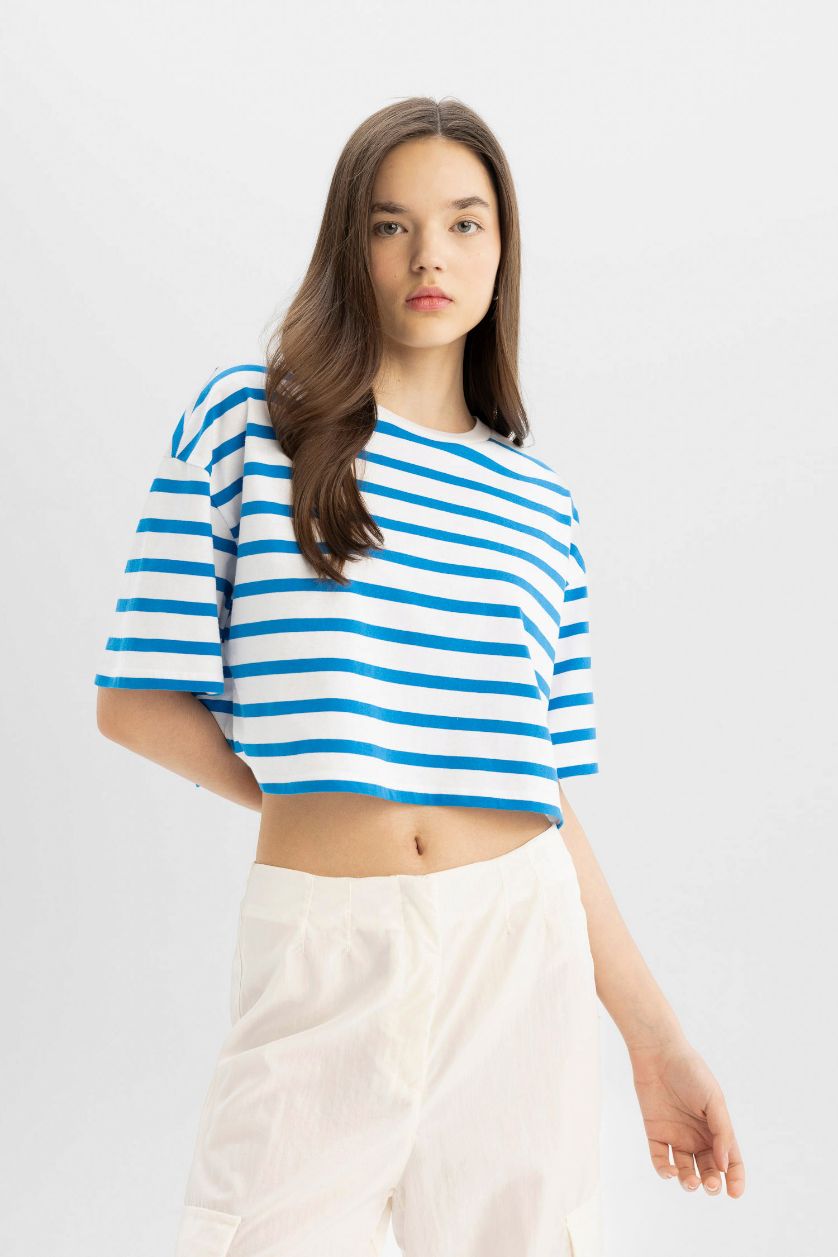 WOMAN Royal Fitted Striped Short Sleeve T-Shirt
