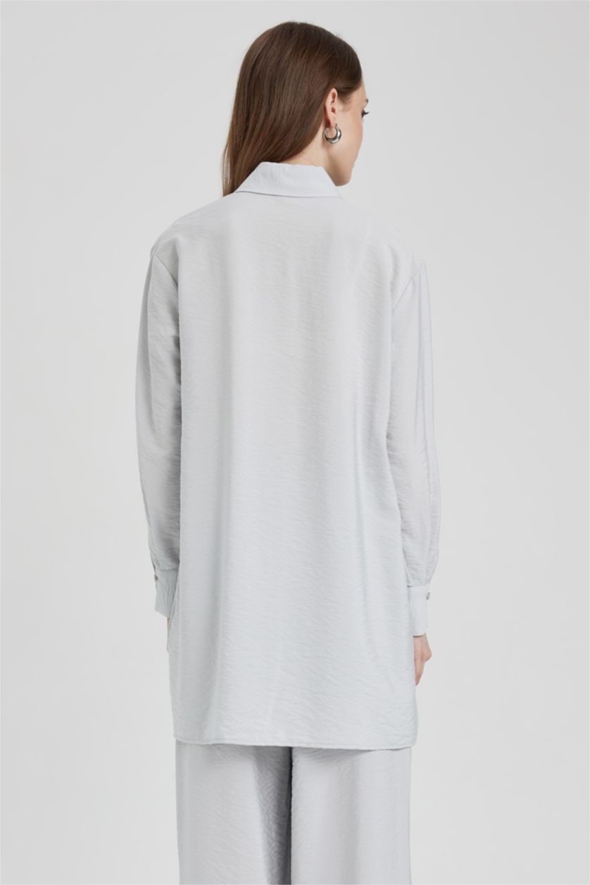 Kadın Açık Gri Regular Fıt Uzun Kollu Tunik