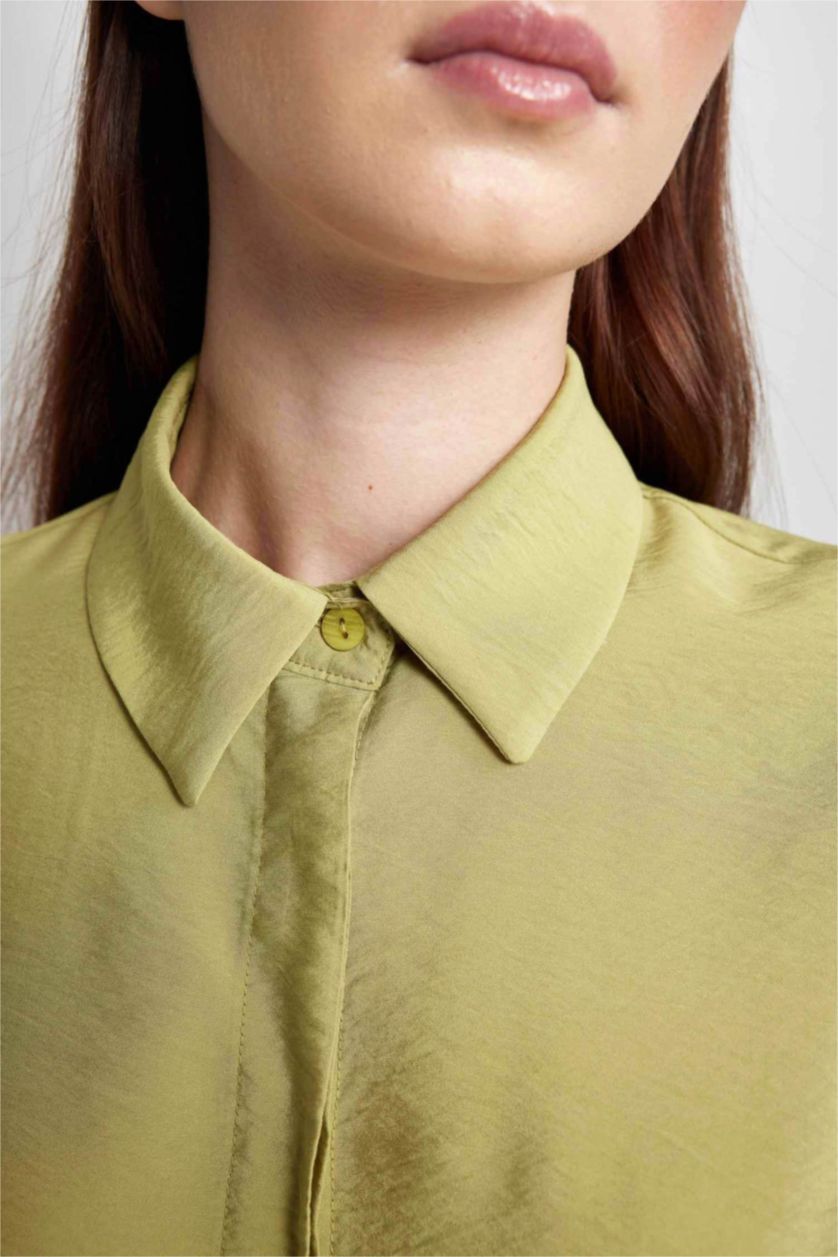 WOMAN Green Regular Fit Long Sleeve Slit Shirt Tunic