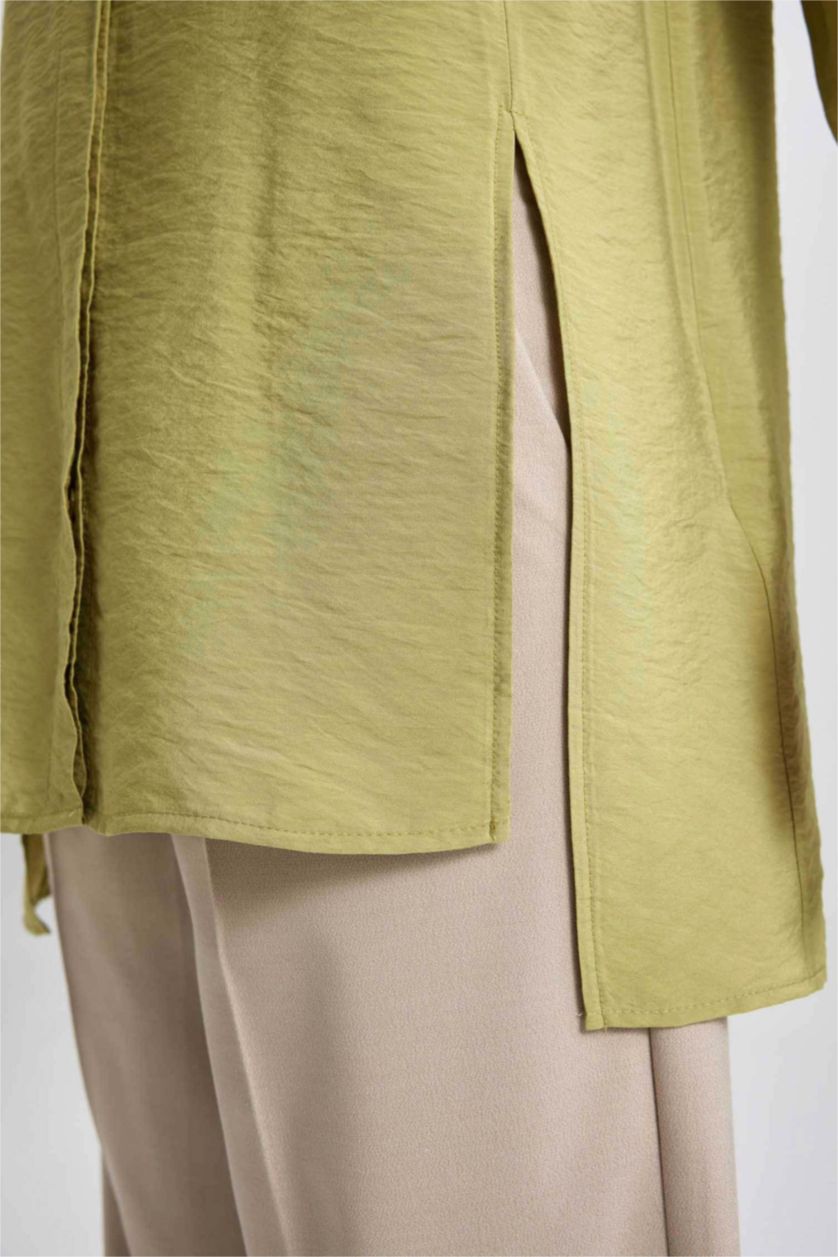 WOMAN Green Regular Fit Long Sleeve Slit Shirt Tunic