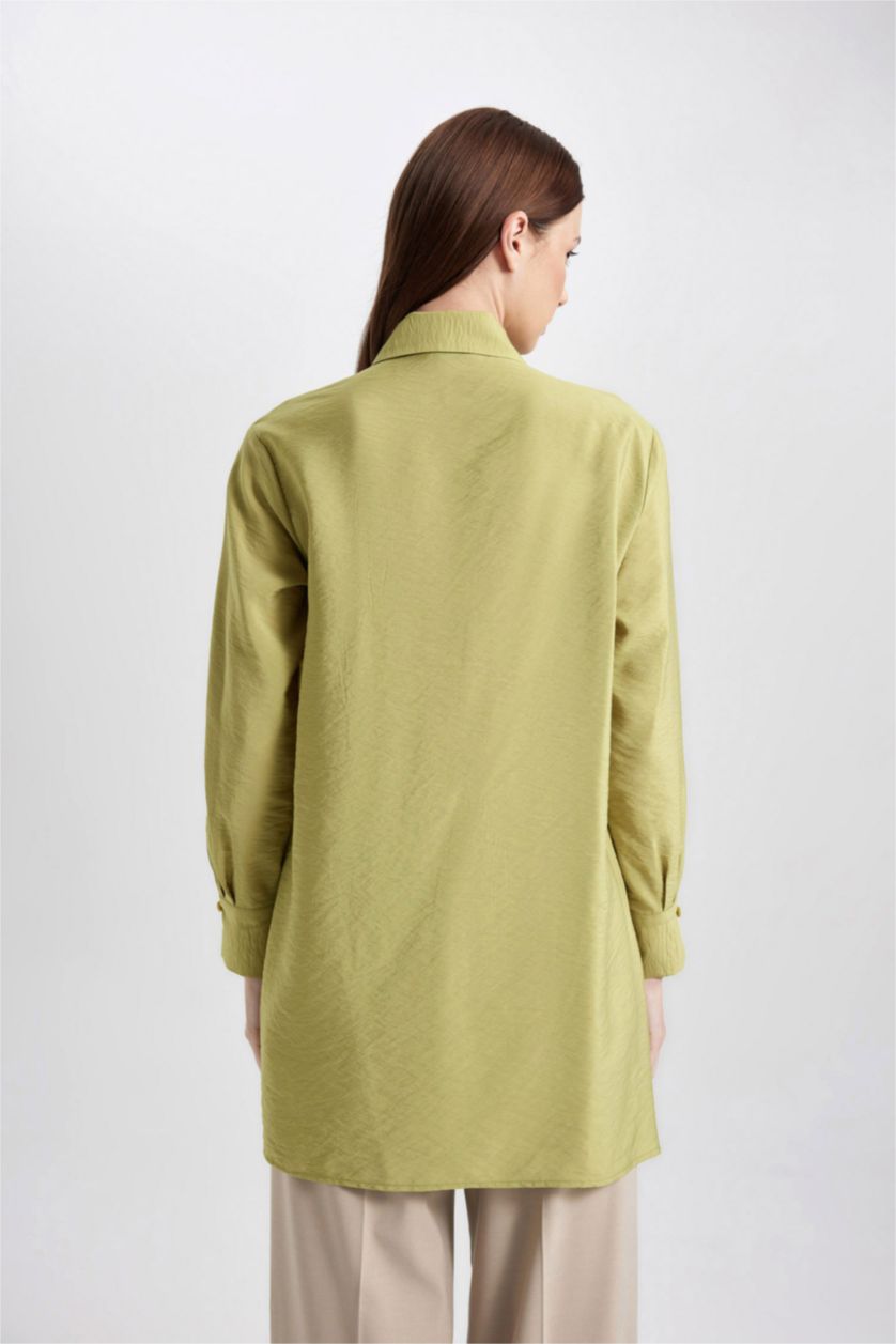 WOMAN Green Regular Fit Long Sleeve Slit Shirt Tunic