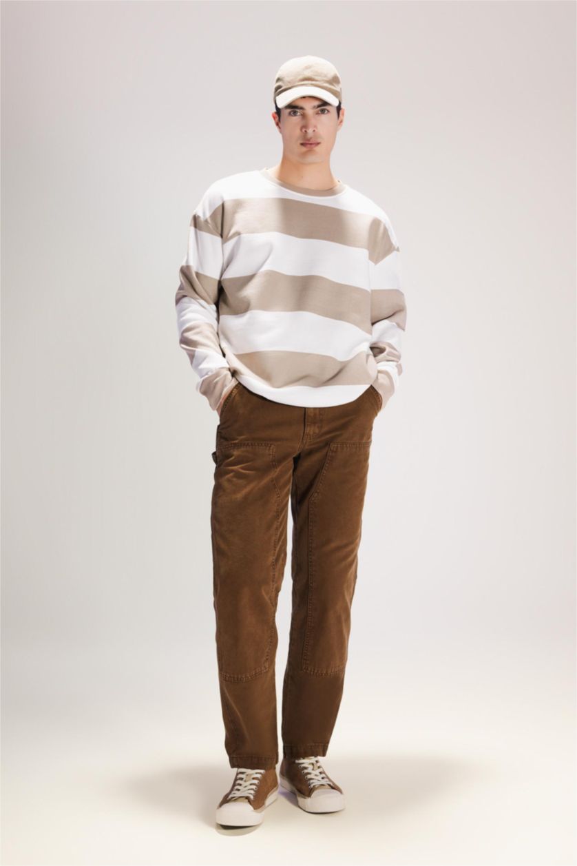 رجال اللون الحجري سويت شيرت أوفر سايز بياخة مستديرة