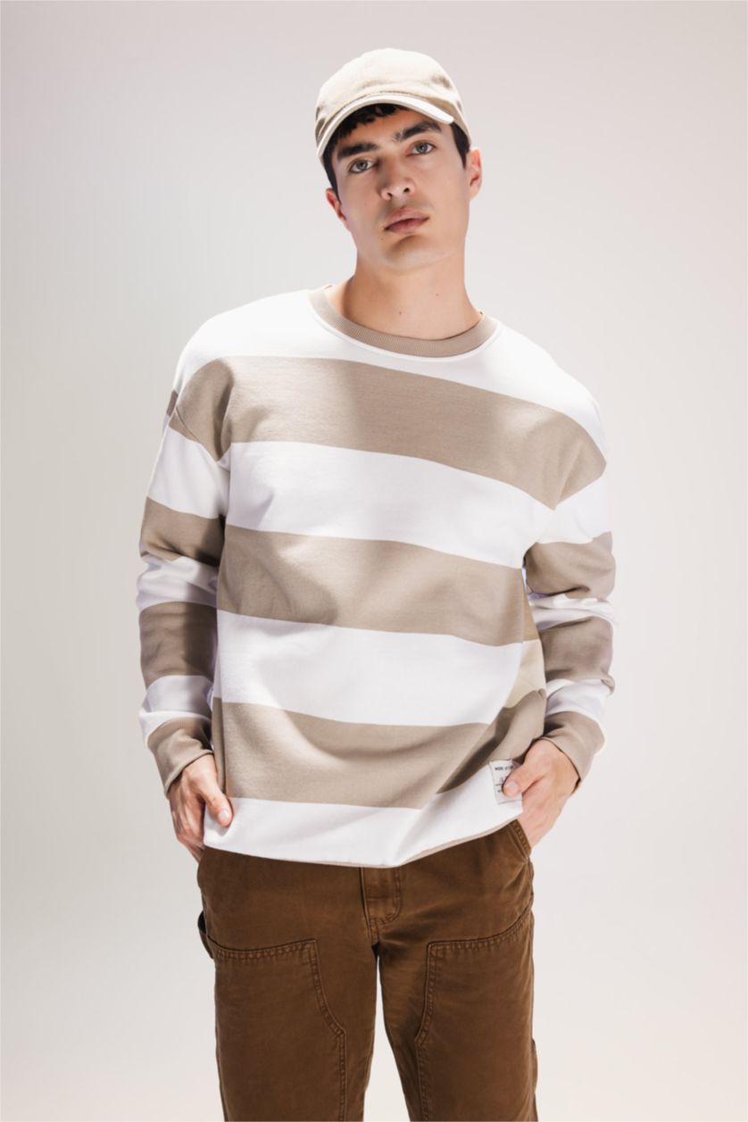 رجال اللون الحجري سويت شيرت أوفر سايز بياخة مستديرة