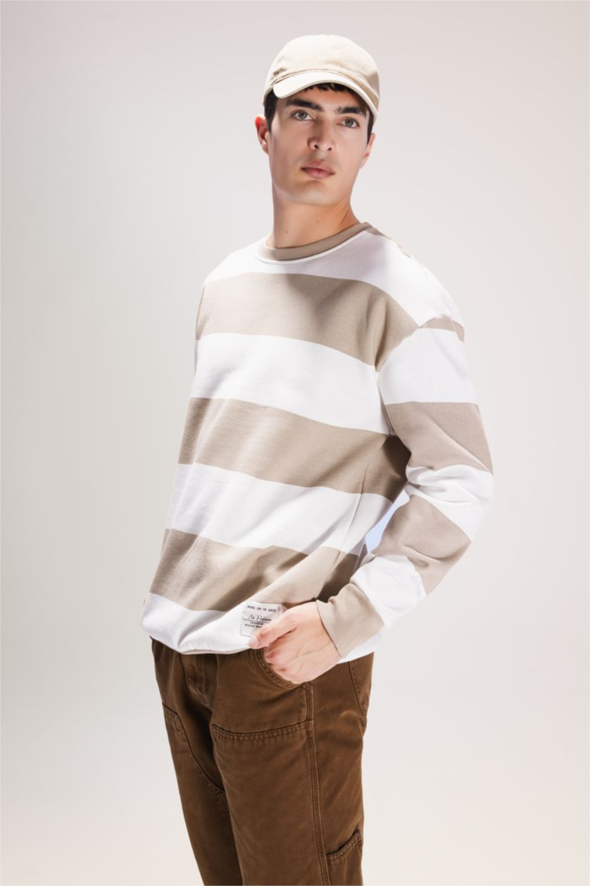 رجال اللون الحجري سويت شيرت أوفر سايز بياخة مستديرة