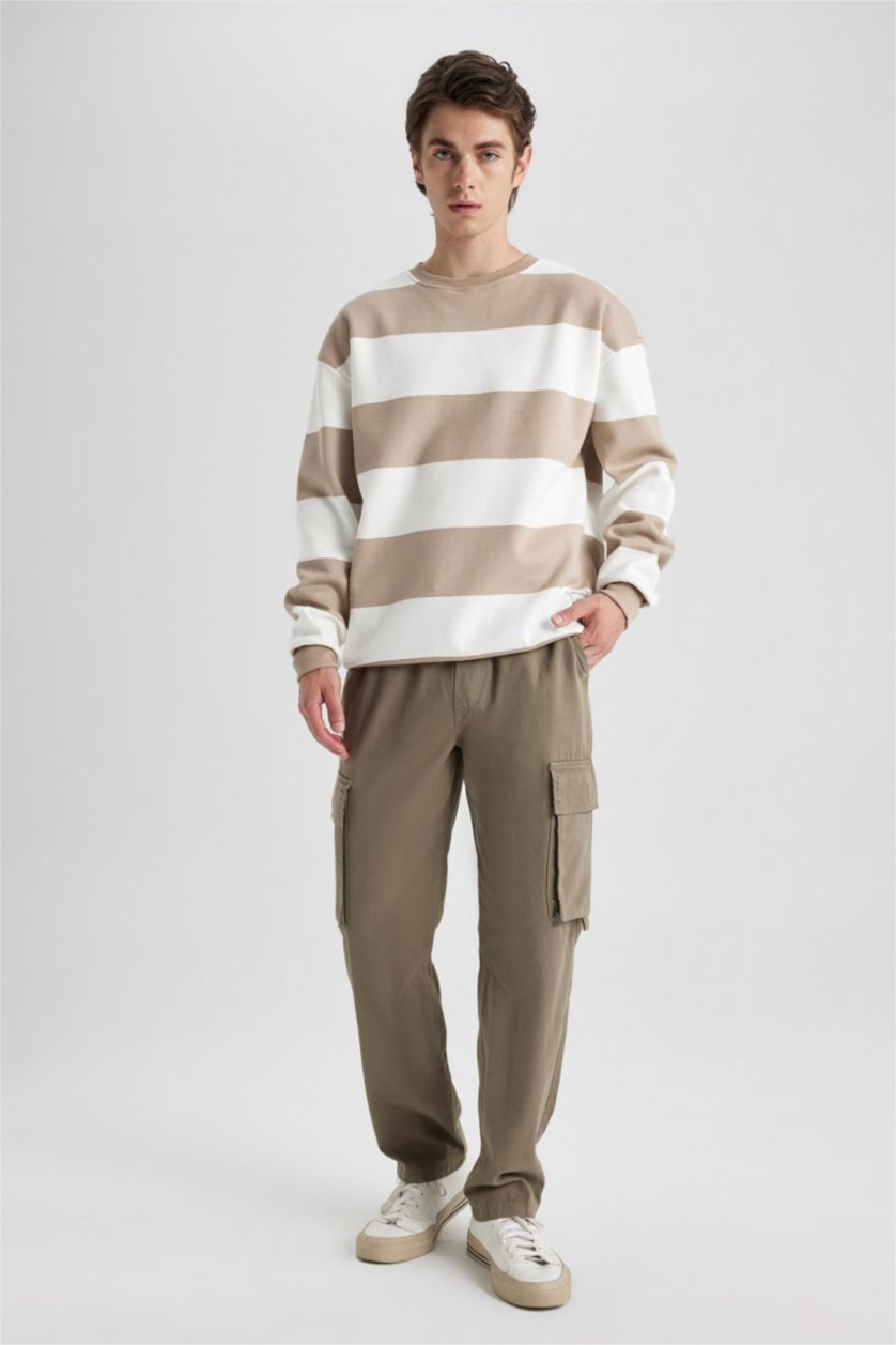 رجال اللون الحجري سويت شيرت أوفر سايز بياخة مستديرة