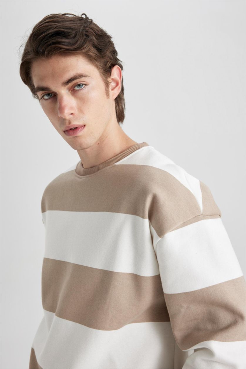 رجال اللون الحجري سويت شيرت أوفر سايز بياخة مستديرة