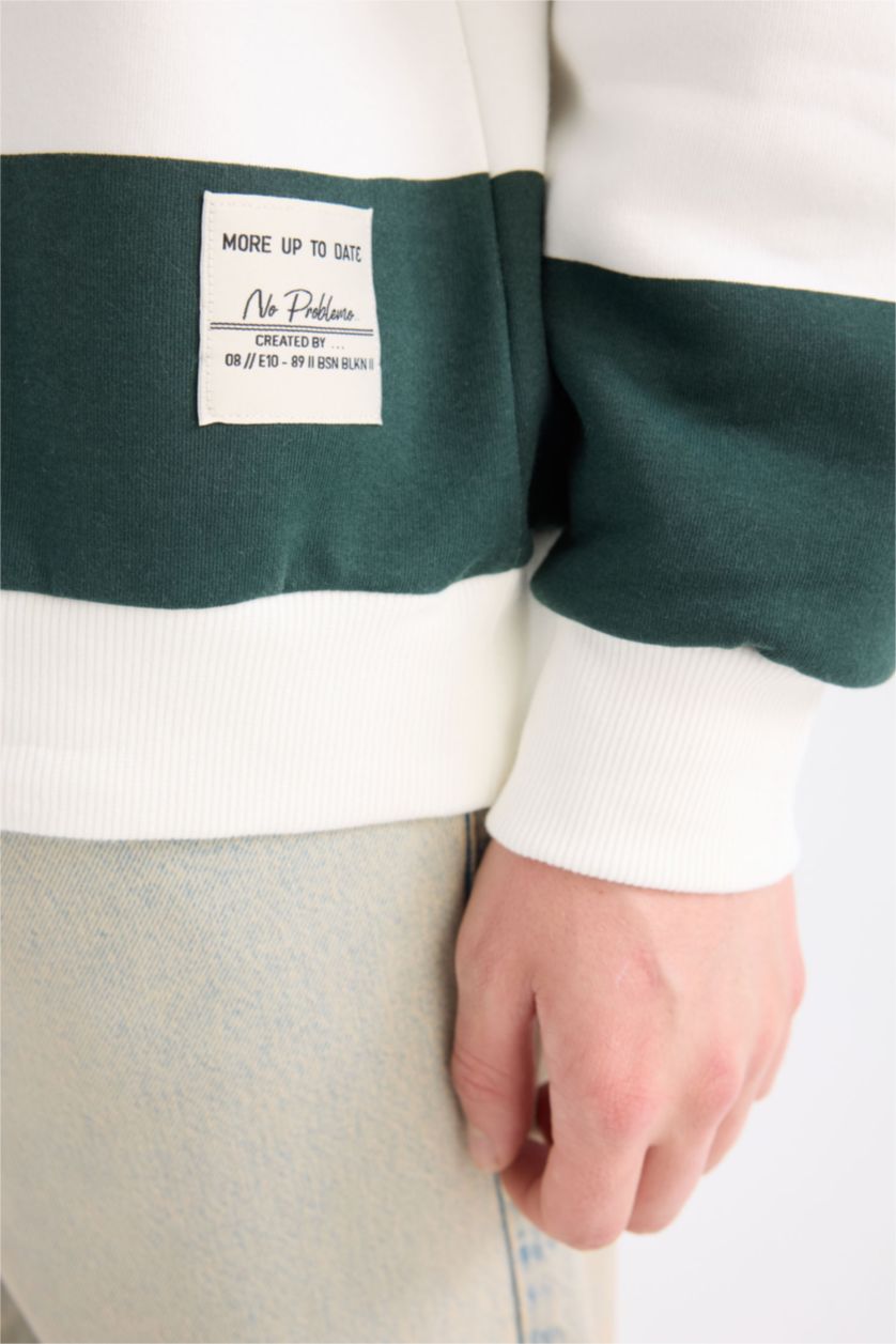 Мужчины Темно-зеленый Свитшот в полоску с круглым вырезом