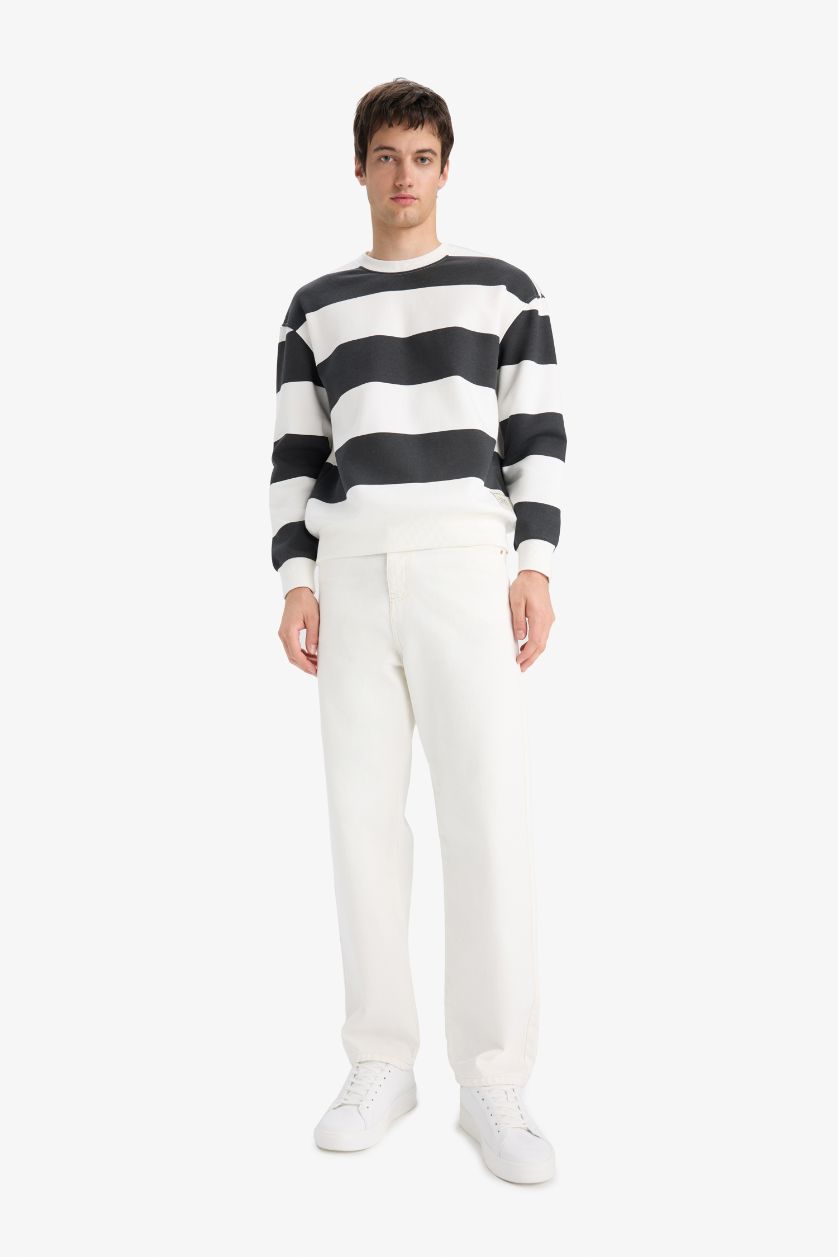 HOMME Anthracite Sweatshirt Boxy rayé à col rond