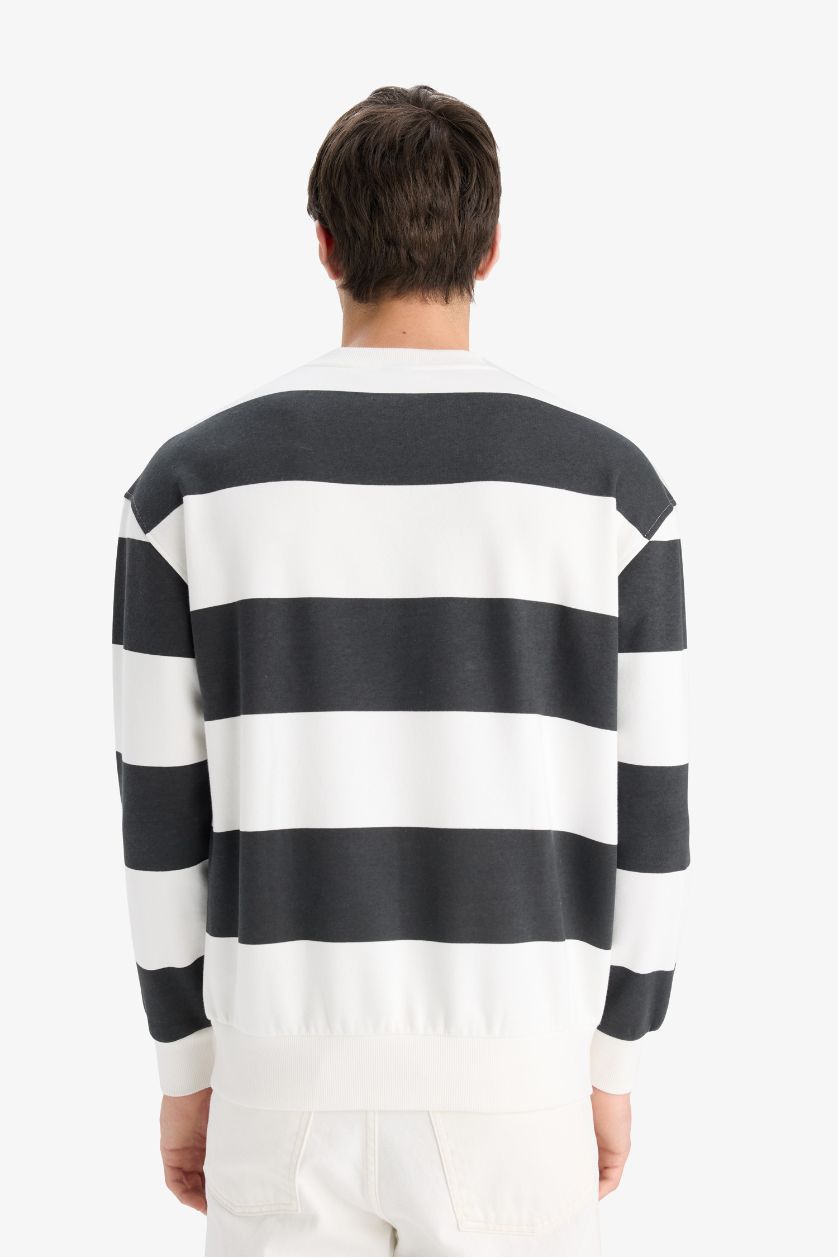 HOMME Anthracite Sweatshirt Boxy rayé à col rond