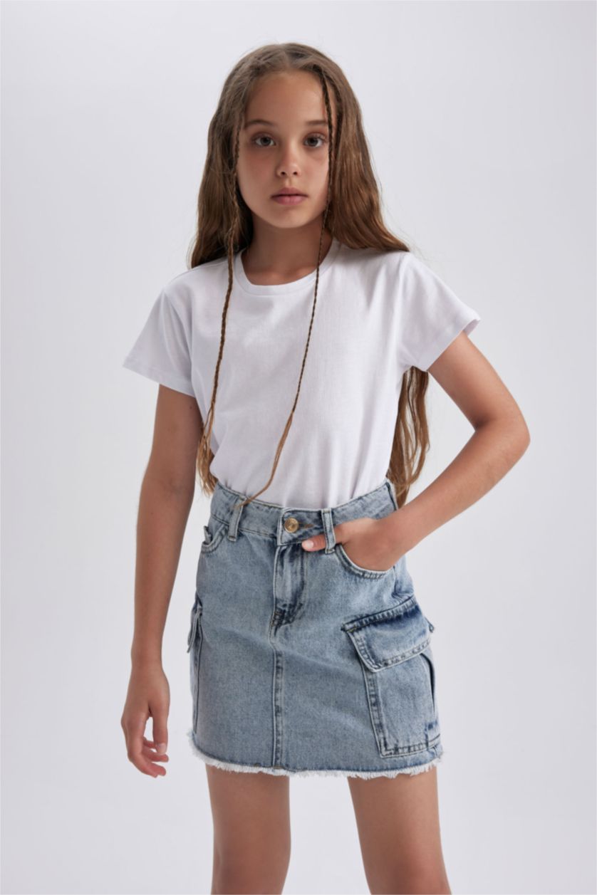 FILLES BLEU Clair Jupe Coupe Cargo Pour Fille