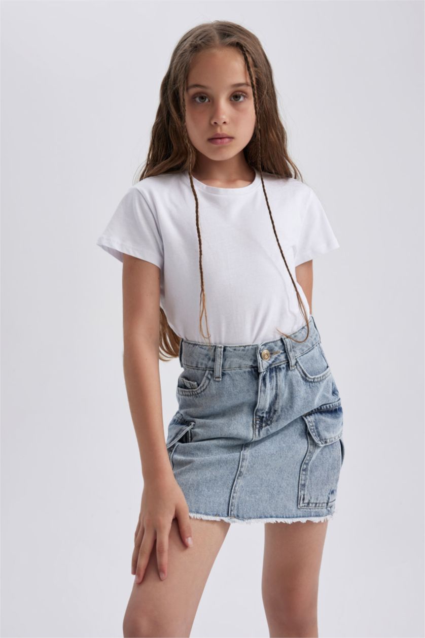 FILLES BLEU Clair Jupe Coupe Cargo Pour Fille