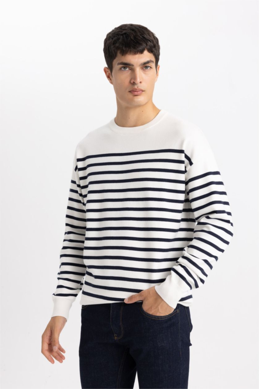 Мужчины Бежевый Свитер свободного кроя с круглым вырезом