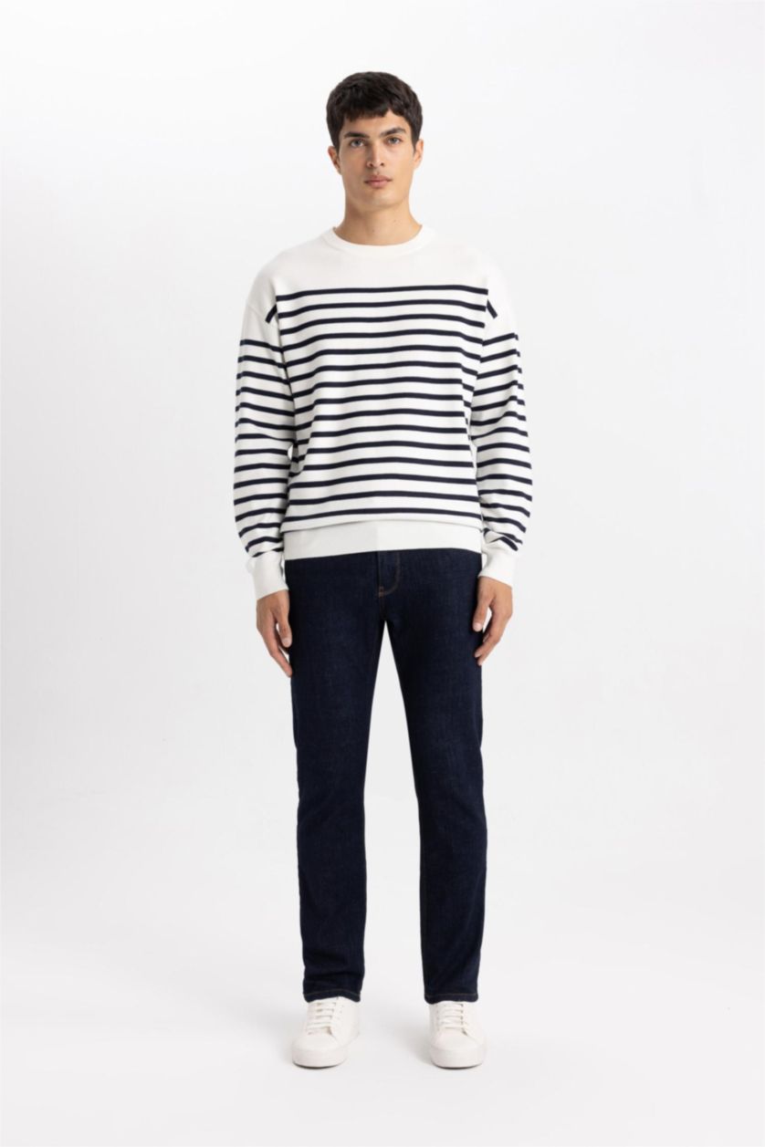 Мужчины Бежевый Свитер свободного кроя с круглым вырезом