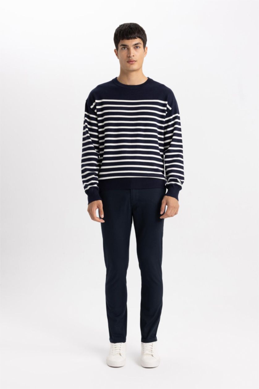 Мужчины Синий Свитер свободного кроя с круглым вырезом