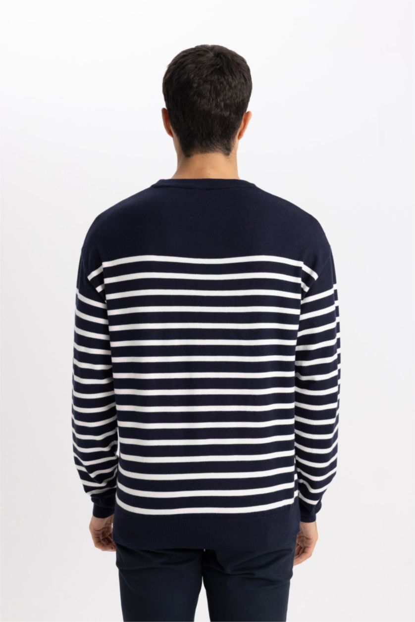 Мужчины Синий Свитер свободного кроя с круглым вырезом