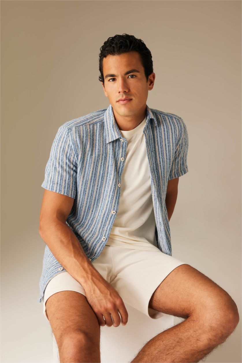 Man NAVY Regular Fit Cotton Striped Short Sleeve Shirt