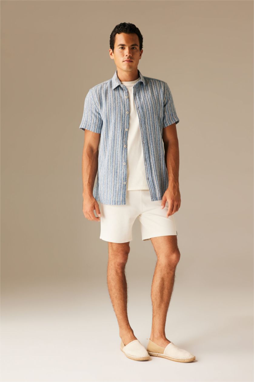 Man NAVY Regular Fit Cotton Striped Short Sleeve Shirt