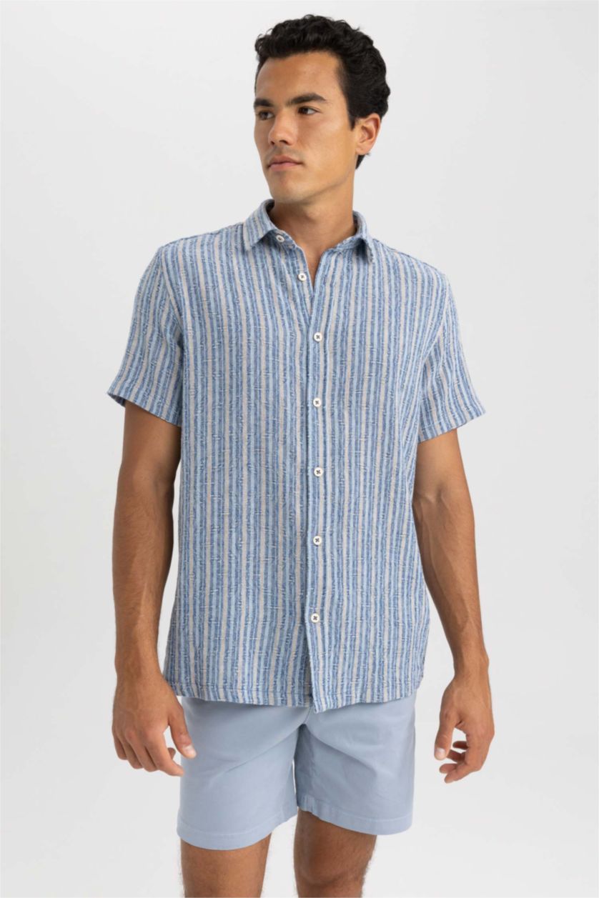 Man NAVY Regular Fit Cotton Striped Short Sleeve Shirt