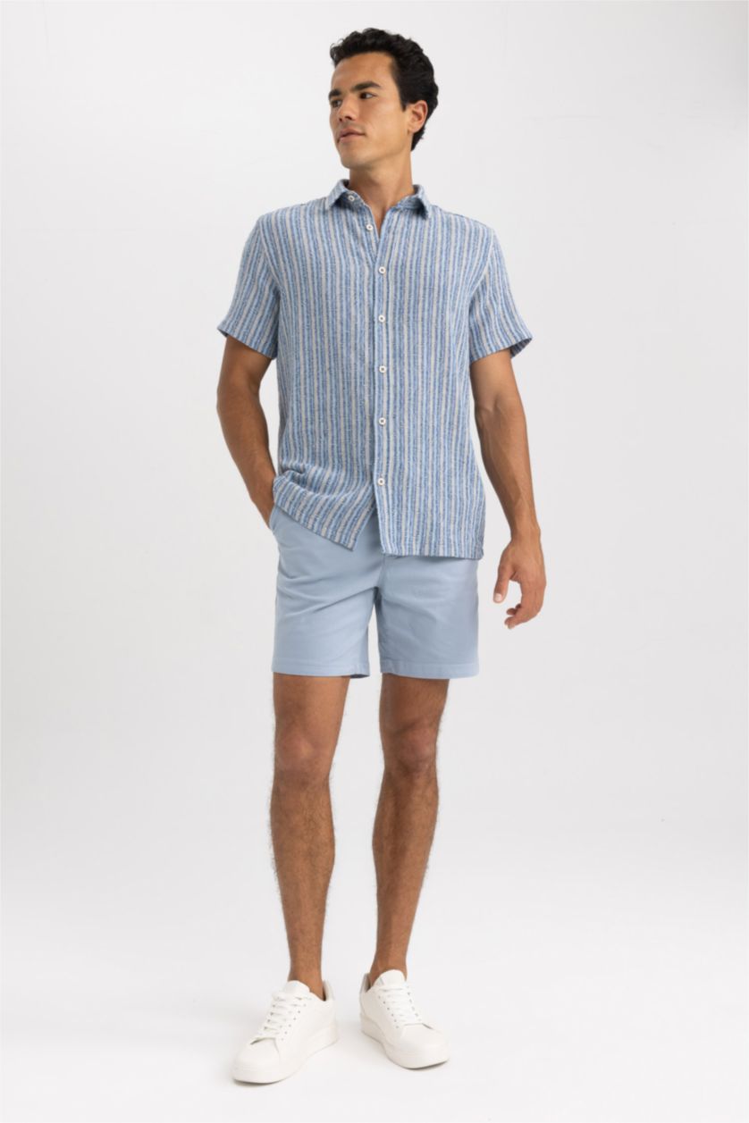 Man NAVY Regular Fit Cotton Striped Short Sleeve Shirt