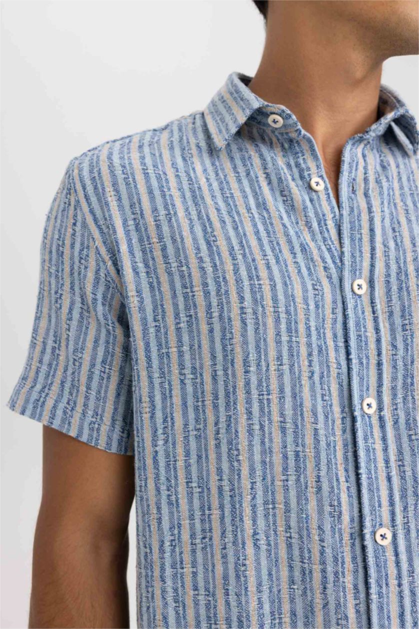 Man NAVY Regular Fit Cotton Striped Short Sleeve Shirt