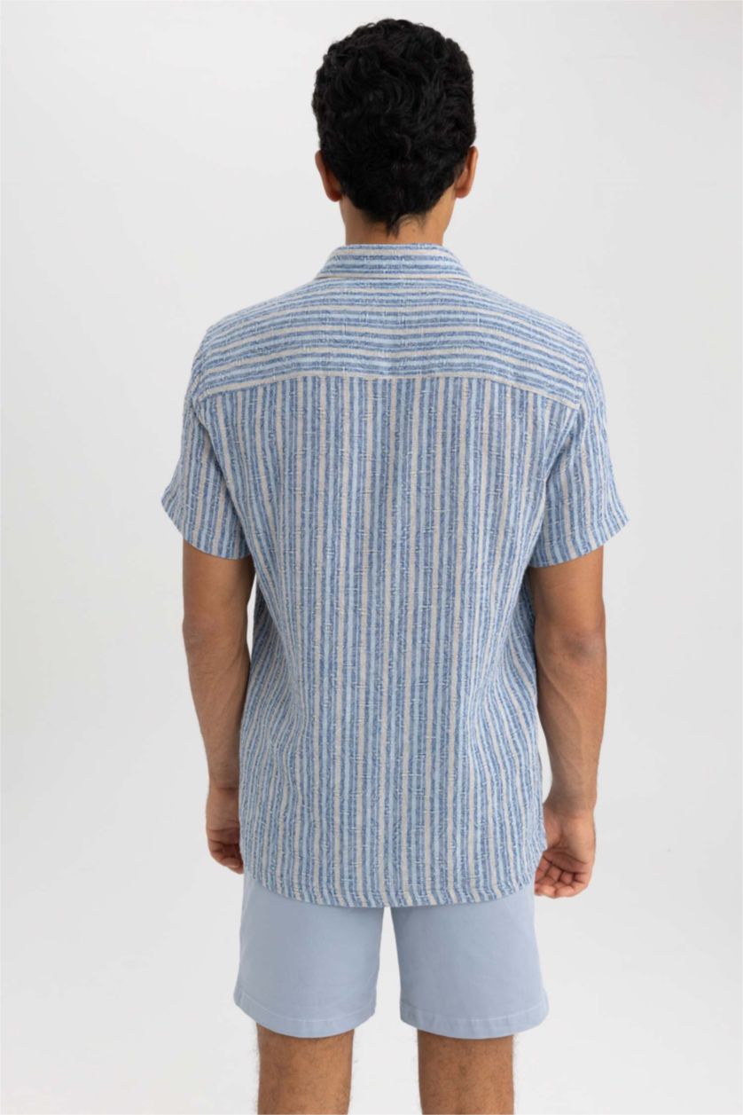 Man NAVY Regular Fit Cotton Striped Short Sleeve Shirt