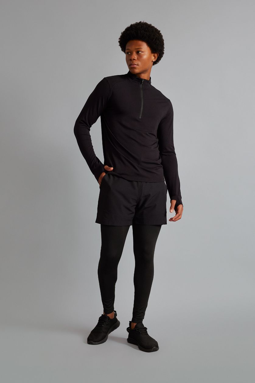 رجال أسود تيشيرت سليم فيت برقبة عالية