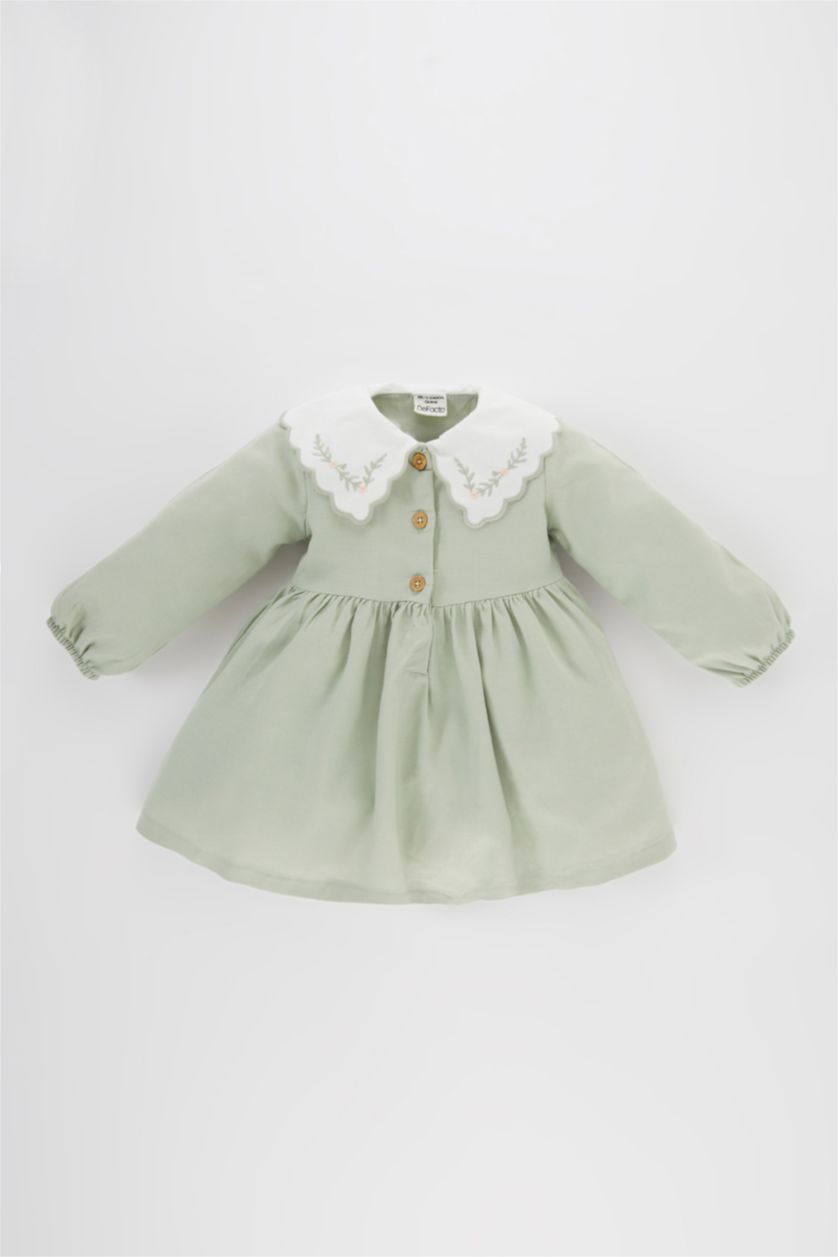 طفلة صغيرة نعناع فستان فلورال قصة عادية كم طويل بياقة كبيرة