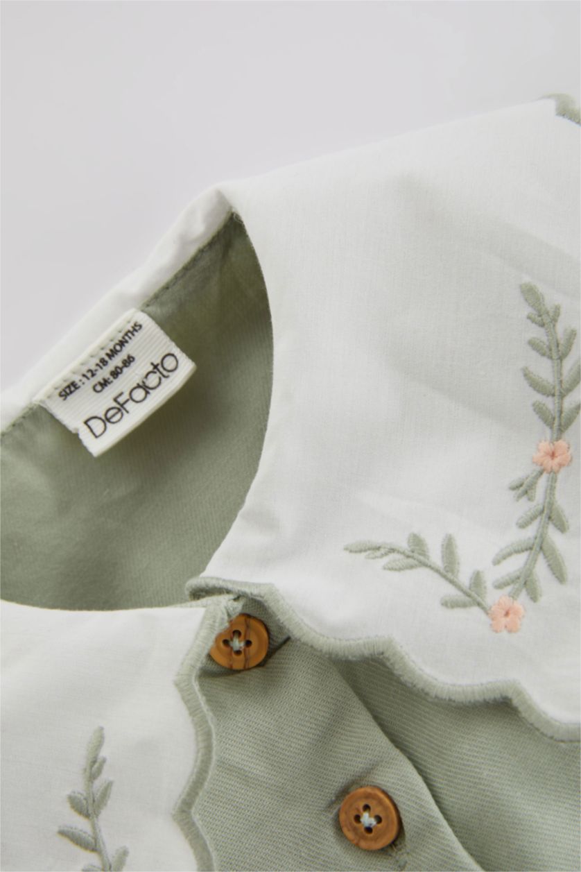 طفلة صغيرة نعناع فستان فلورال قصة عادية كم طويل بياقة كبيرة