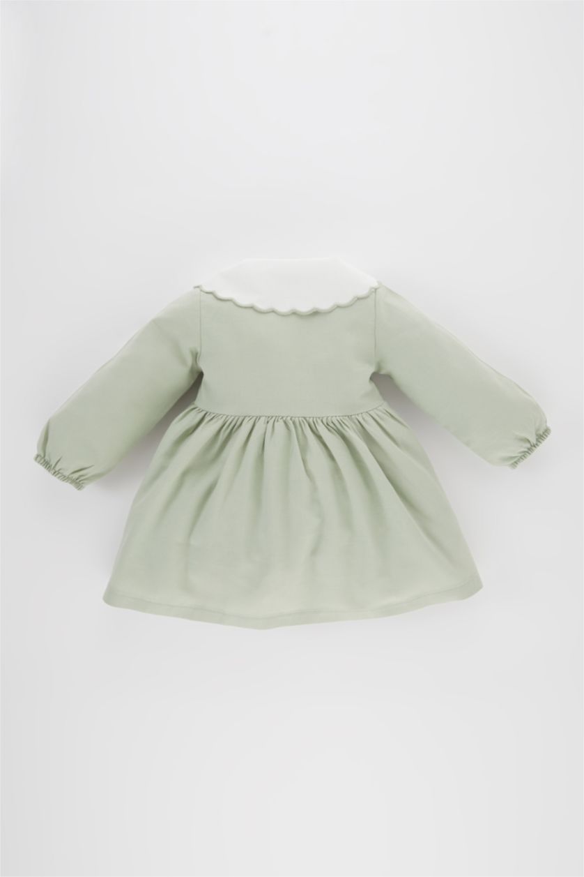 طفلة صغيرة نعناع فستان فلورال قصة عادية كم طويل بياقة كبيرة