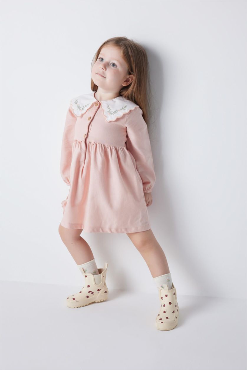 Baby Girl Pink Baby Girl Floral Long Sleeve Twill Dress
