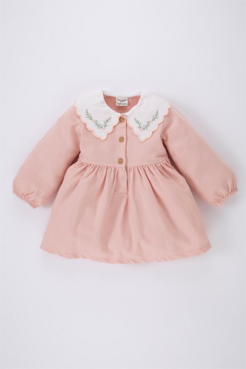Baby Girl Pink Baby Girl Floral Long Sleeve Twill Dress