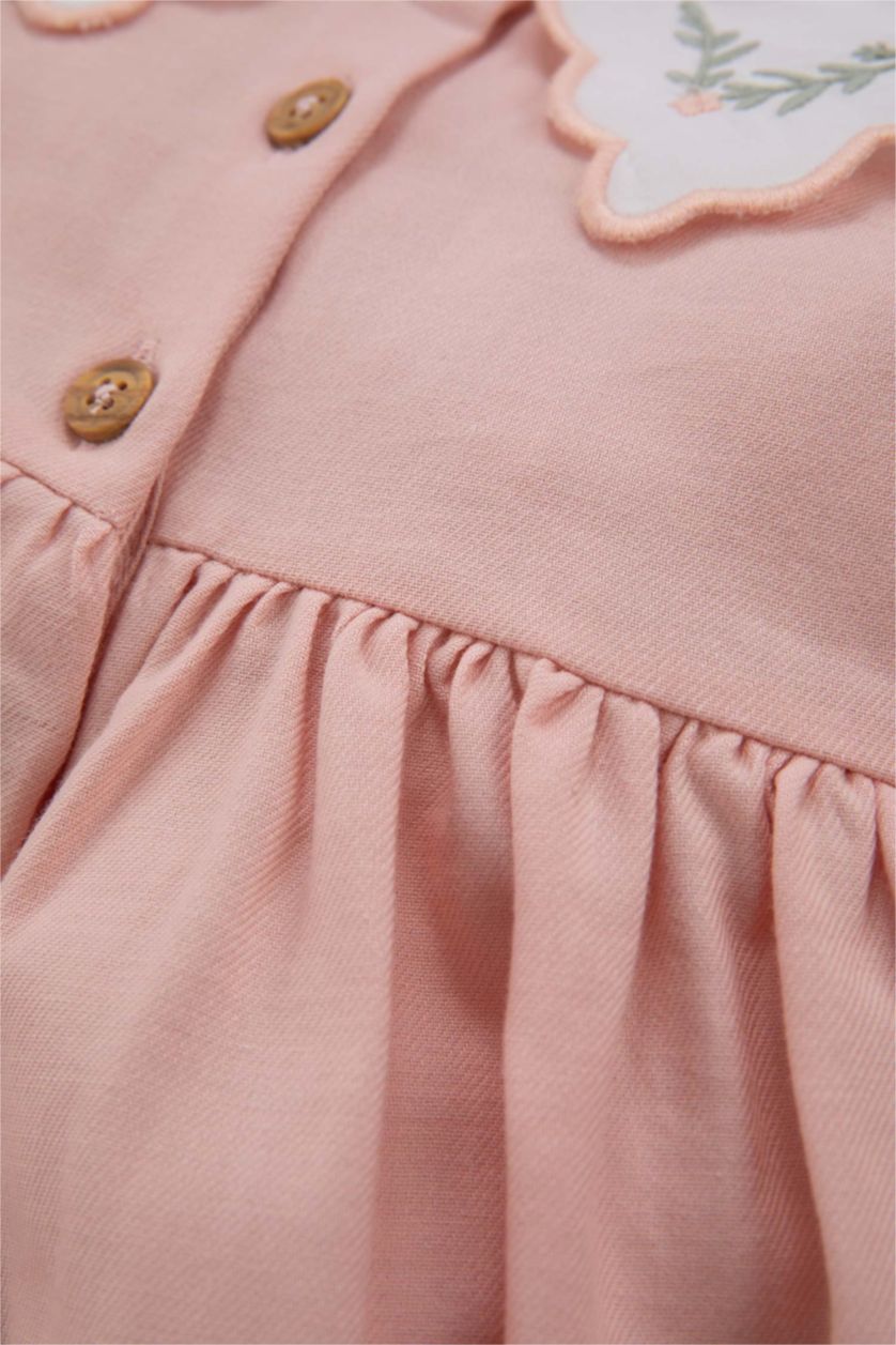 Baby Girl Pink Baby Girl Floral Long Sleeve Twill Dress