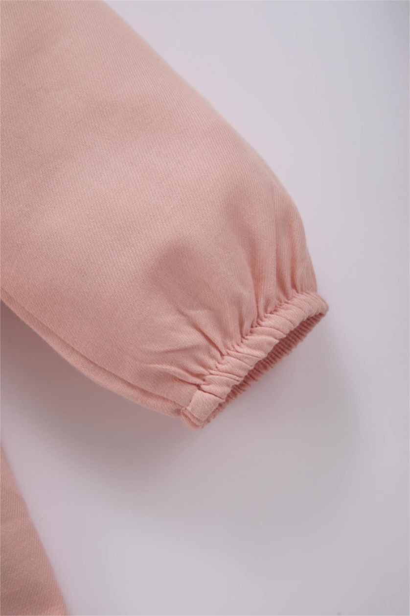 Baby Girl Pink Baby Girl Floral Long Sleeve Twill Dress