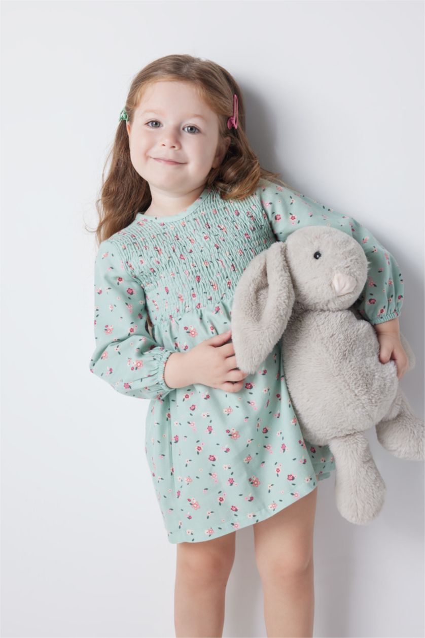 BABY GIRL Mint Regular Fit Flower Long Sleeve Woven Dress