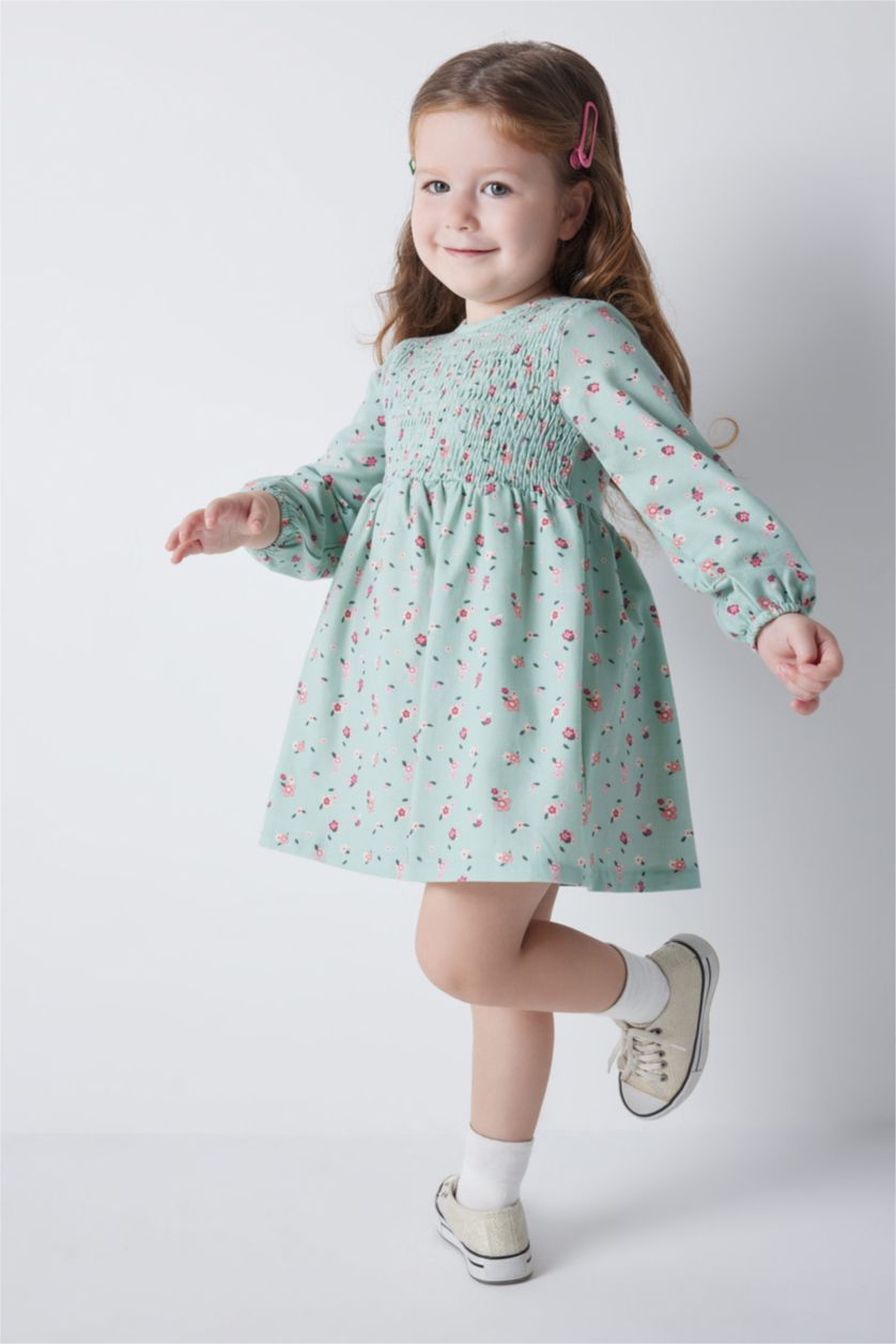 BABY GIRL Mint Regular Fit Flower Long Sleeve Woven Dress