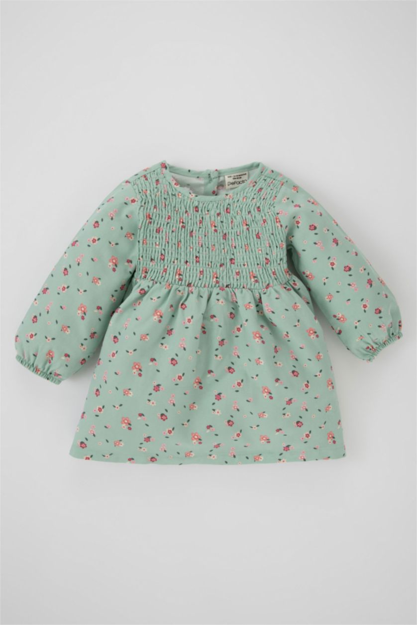 BABY GIRL Mint Regular Fit Flower Long Sleeve Woven Dress