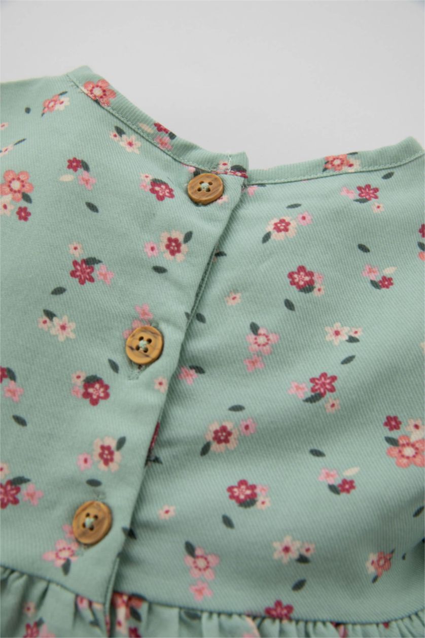 BABY GIRL Mint Regular Fit Flower Long Sleeve Woven Dress