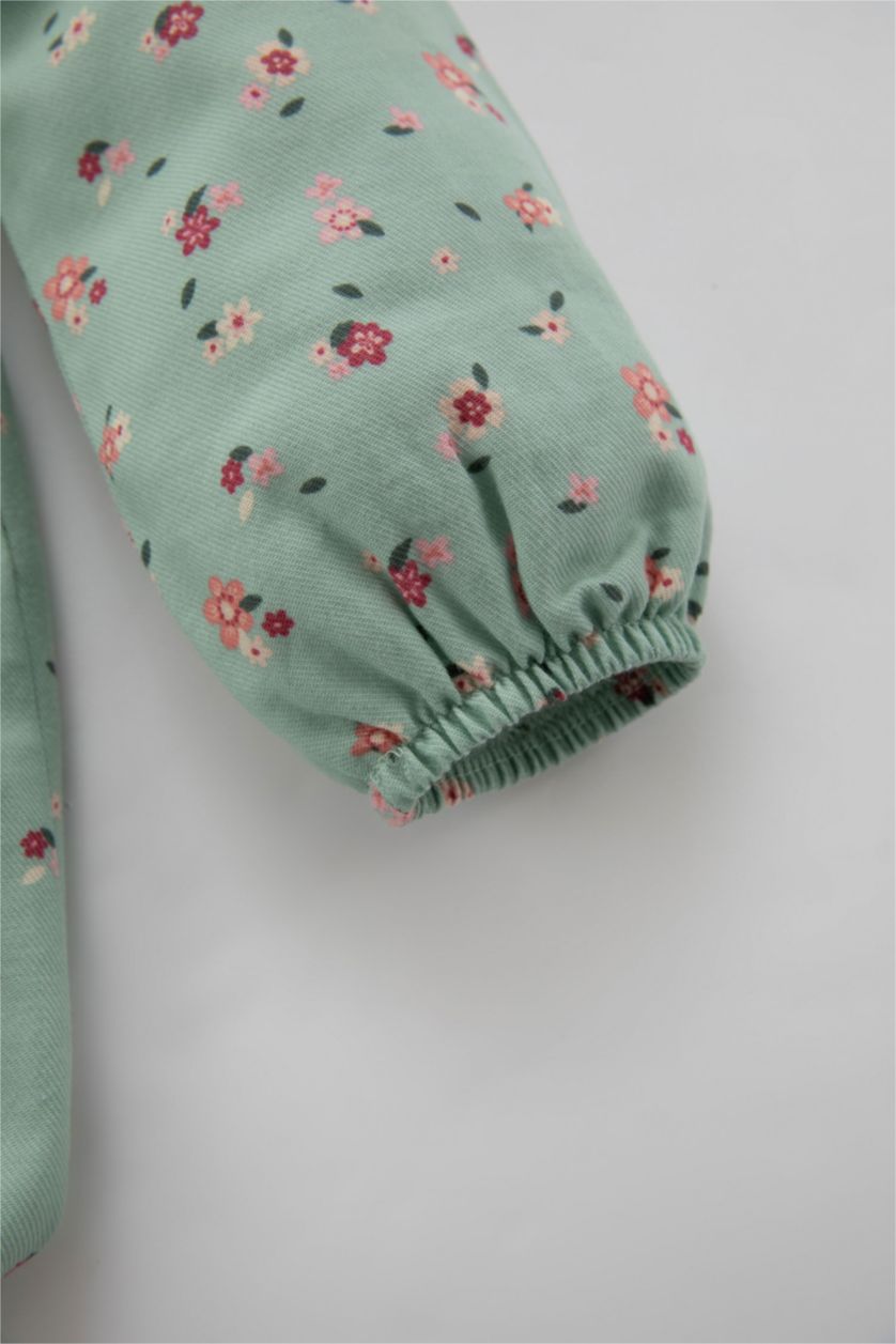 BABY GIRL Mint Regular Fit Flower Long Sleeve Woven Dress