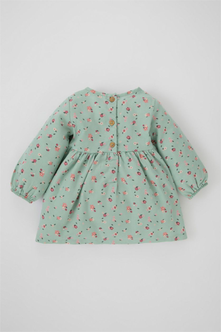 BABY GIRL Mint Regular Fit Flower Long Sleeve Woven Dress