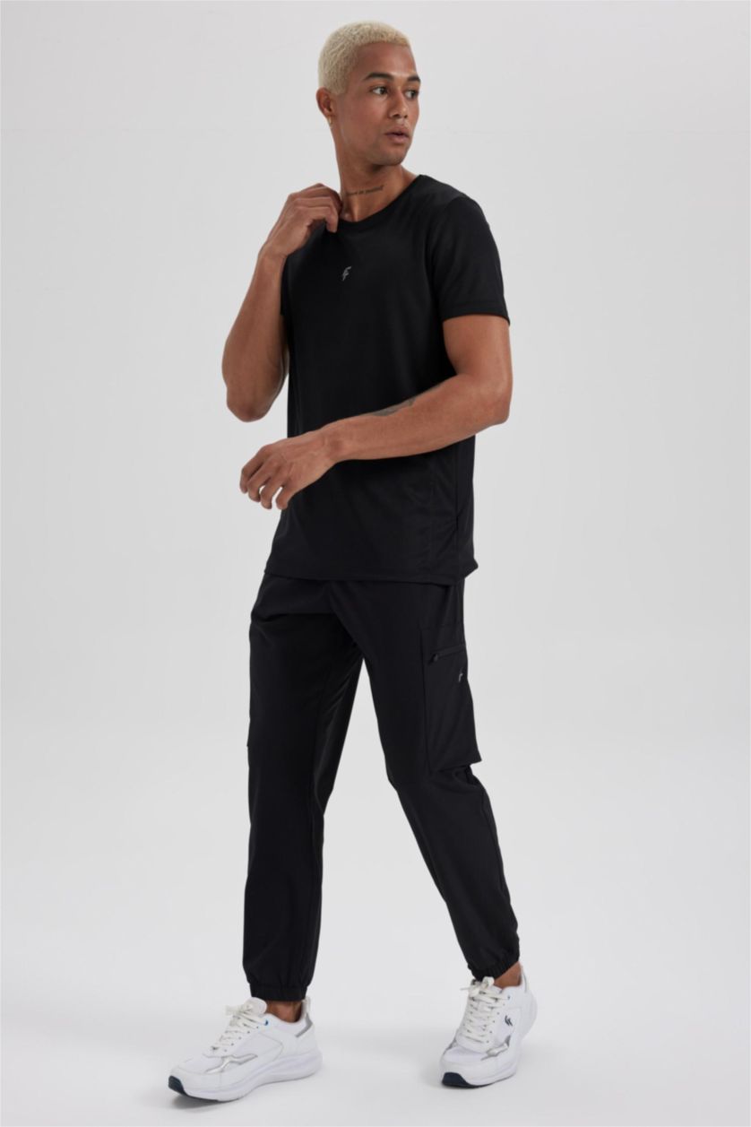 رجالي أسود بنطلون سويت بانتس جوجر منسوج قصة عادية