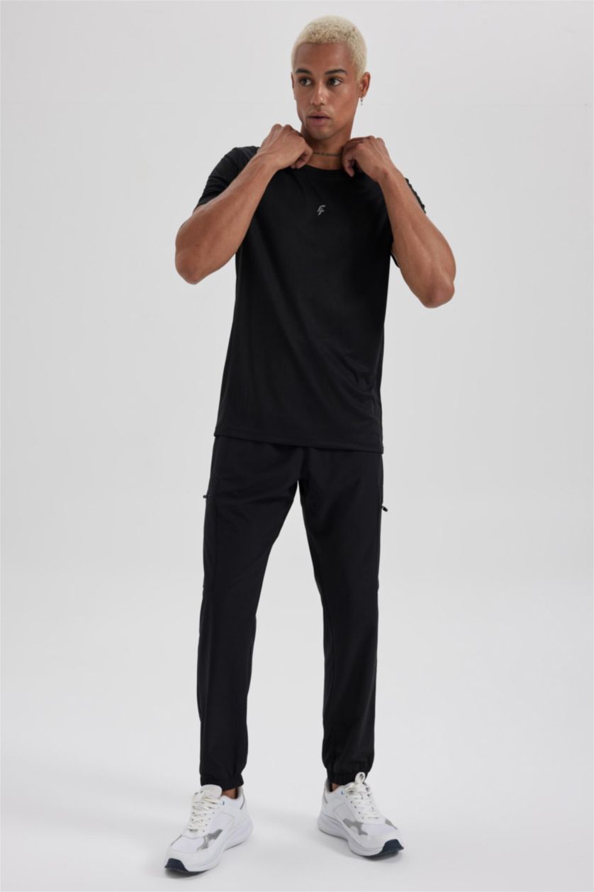 رجالي أسود بنطلون سويت بانتس جوجر منسوج قصة عادية