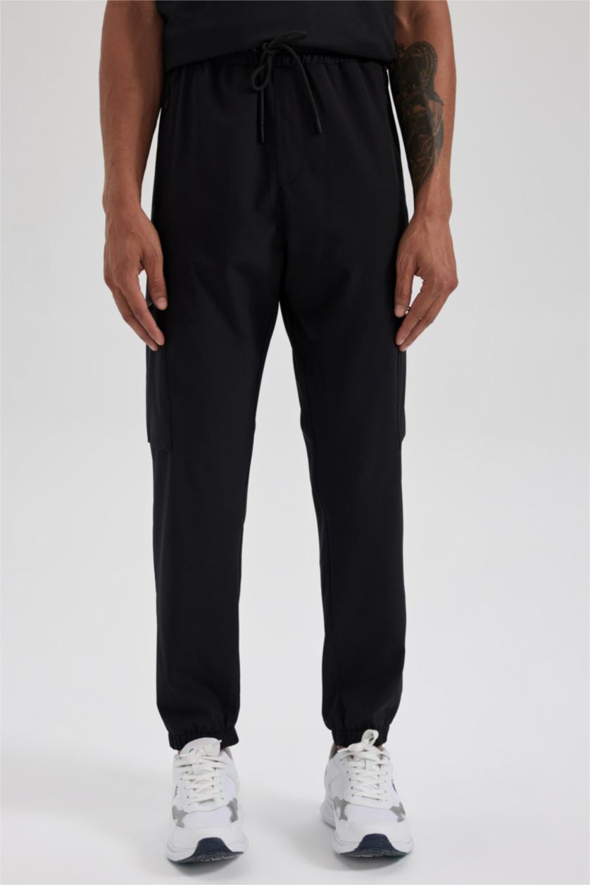 رجالي أسود بنطلون سويت بانتس جوجر منسوج قصة عادية