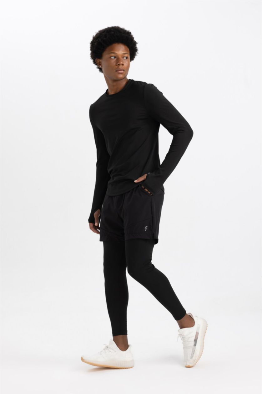 رجالي أسود شورت رياضي سليم فيت