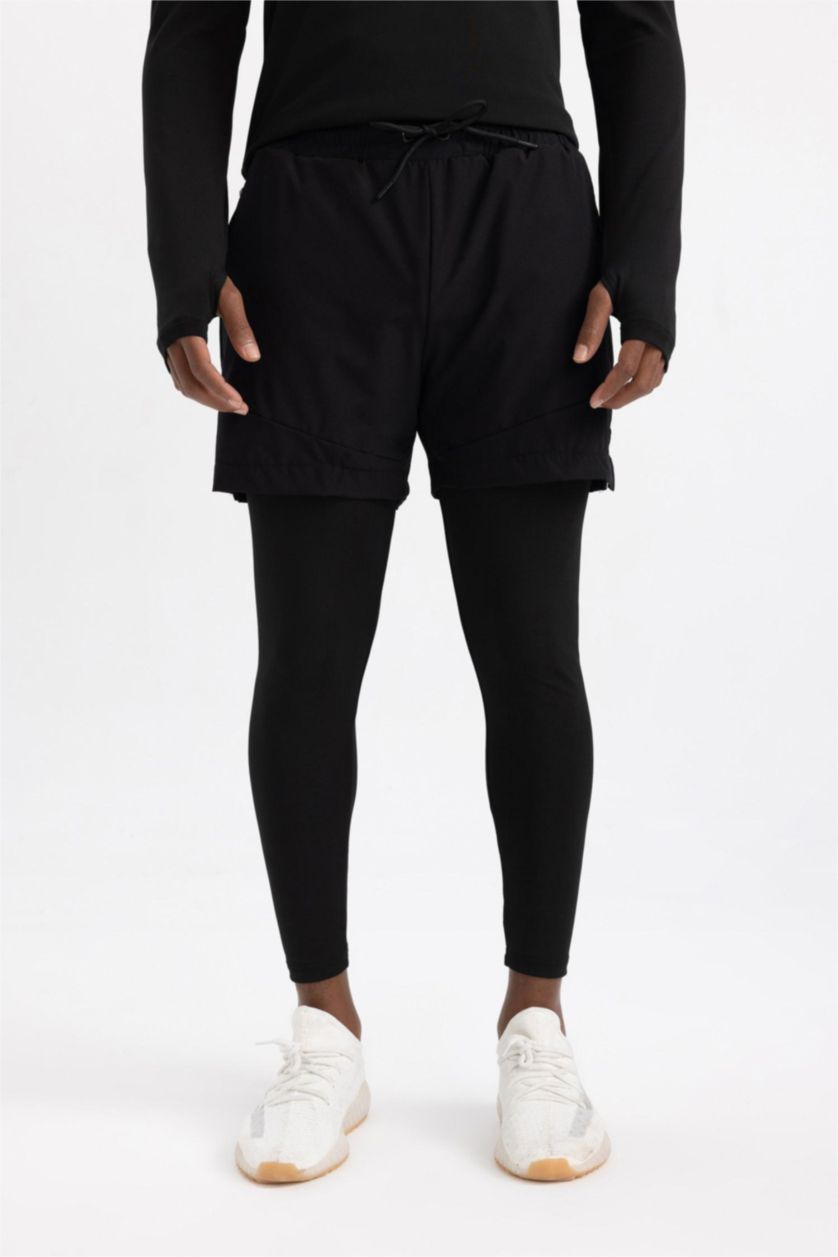 رجالي أسود شورت رياضي سليم فيت