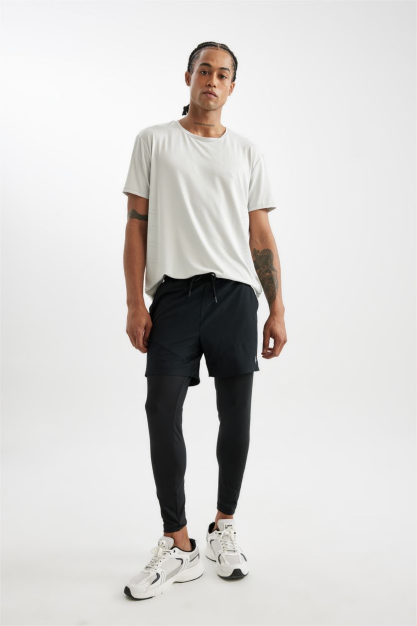 Erkek Siyah Slim Fit Dar Kesim Sporcu Uzun Taytlı Dokuma Şort