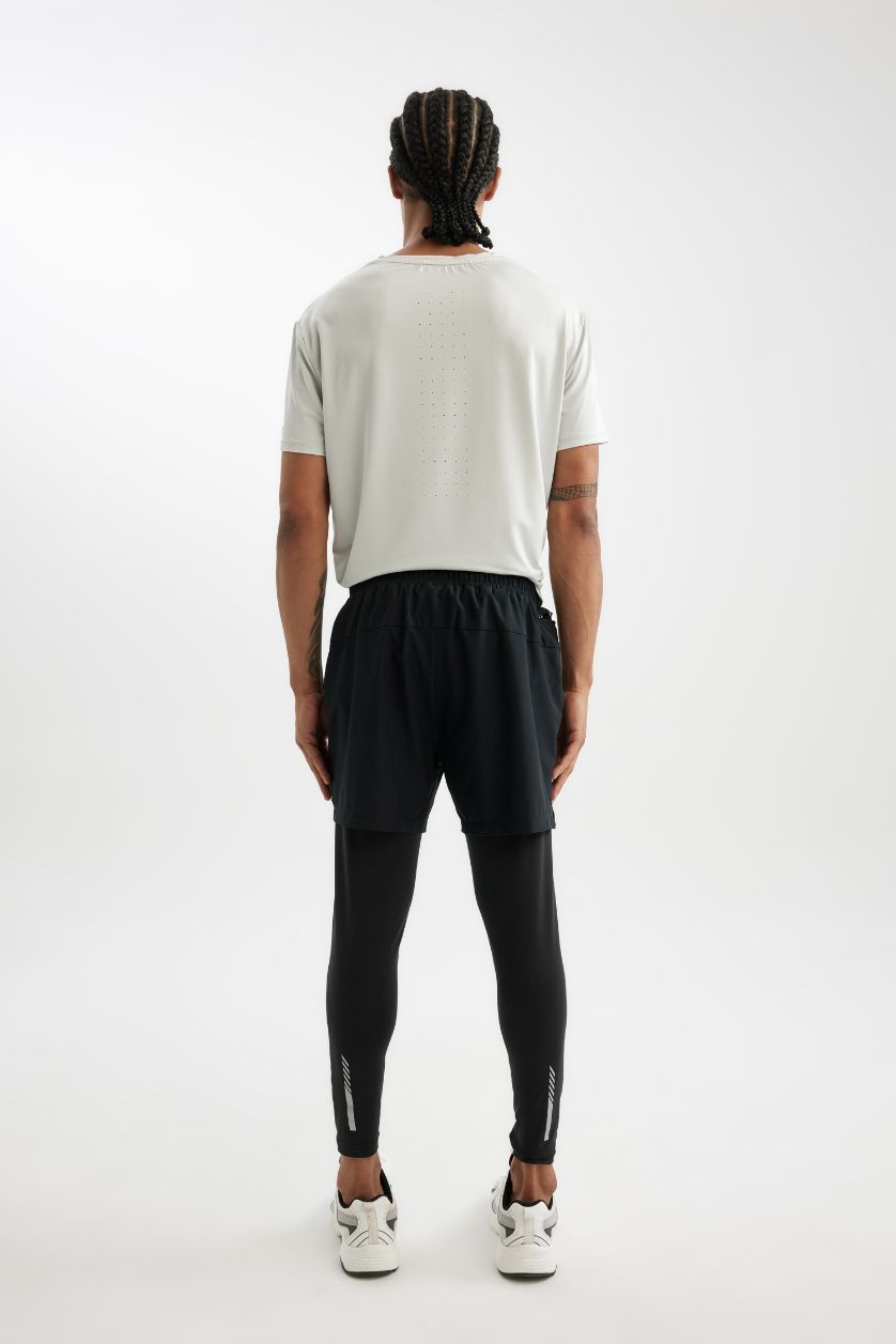 Erkek Siyah Slim Fit Dar Kesim Sporcu Uzun Taytlı Dokuma Şort