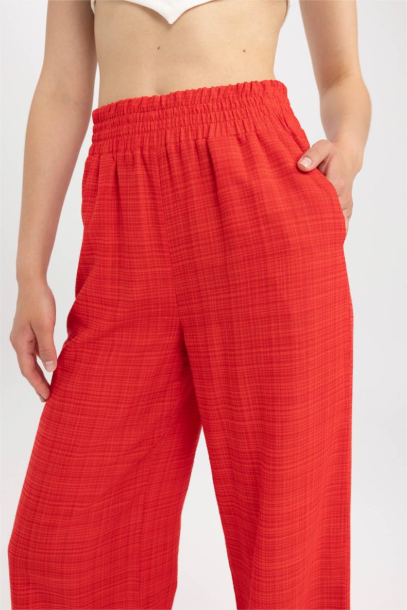 Woman Red High Waist Wide Leg Trousers