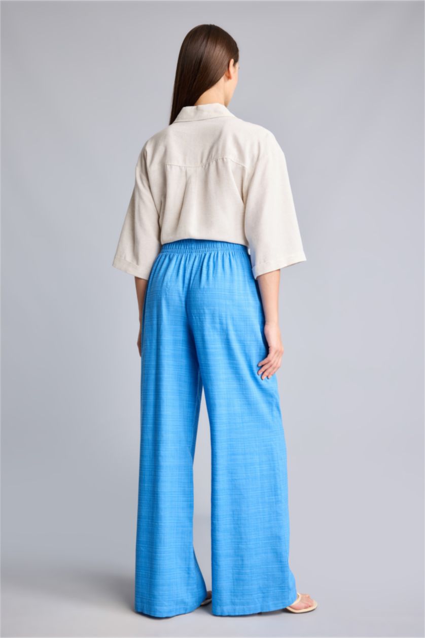 Women Blue High Waist Wide Leg Trousers