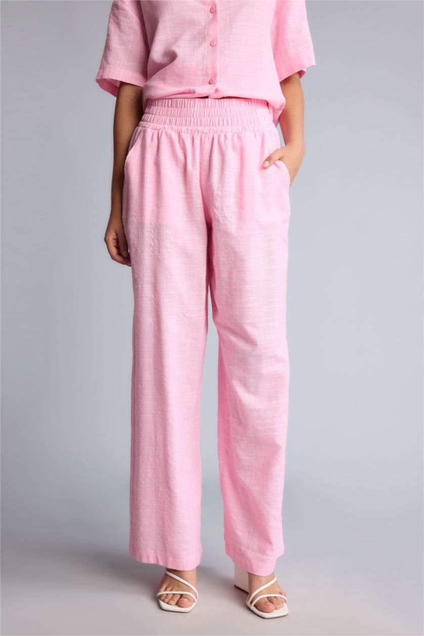 Women Pink High Waist Wide Leg Trousers