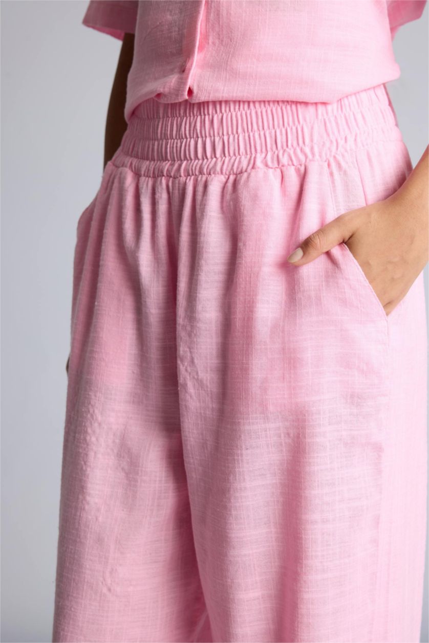 Women Pink High Waist Wide Leg Trousers